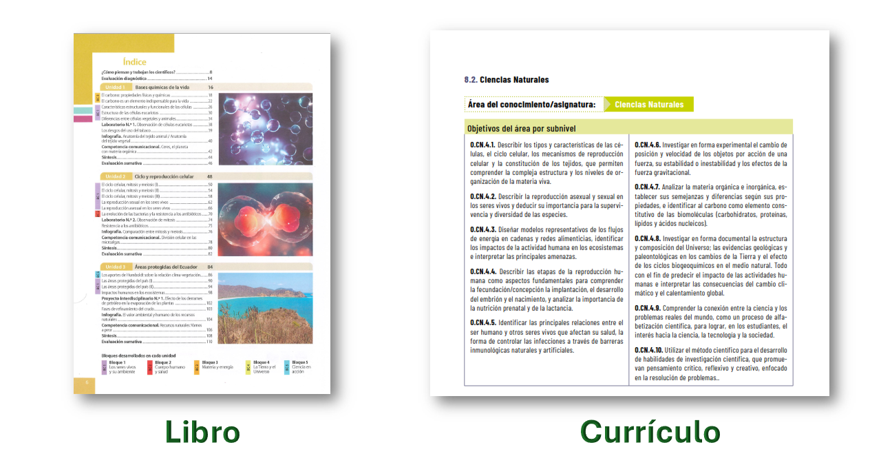 Ejemplo de contenidos del libro y referencias curriculares que se deben contrastar